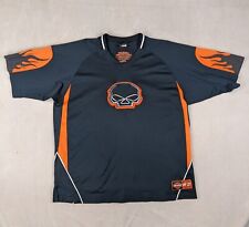 Harley Davidson 2XL Mens Shirt Jersey Embroidered Skulls Flames Polyester  picture