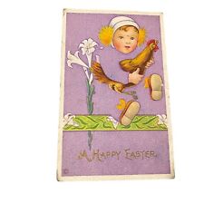 Antique 1916 Easter Postcard Little Fade-Away Child With Hen & Easter Lily picture