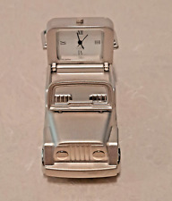 Collectible Fancy Mini Clock Quartz Analog Decorative Silver Jeep NOS READ picture
