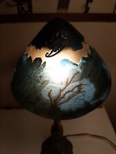 Vintage Signed Galle Lamp Part SHADE ONLY Mountain Lake Mushroom Glass Art REPRO picture