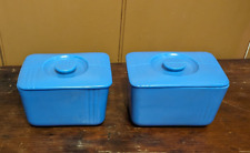 Lot 2 Hall China Blue Refrigerator Dish w/Cover Art Deco 1930’s Westinghouse picture