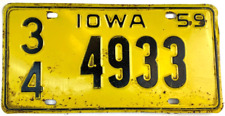 Vintage Iowa 1959 License Plate Car Floyd Co. 4933 Man Cave Decor Collector picture