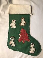 Vintage 1960’s Felt Sequin Hand Made Christmas Stocking ~ Angels  ~ 12” Tall picture