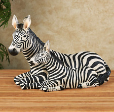 Zebra and Foal Table Sculpture - Resin - Black, White - African Safari Collectib picture