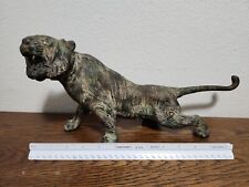 Antique Solid Iron Tiger Statue W/ Glass Eyes Pre War Japan All Original Patina  picture