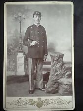 Antique Soldier Photo Cabinet Card  US Army Musician With Flute 1889  picture
