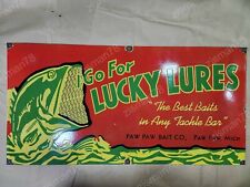LUCKY LURES PORCELAIN ENAMEL SIGN 48 X 24 INCHES picture