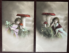 Vintage Real Photo Fantacy Postcard RPPC Young Girl Under Toadstool, No Comps picture