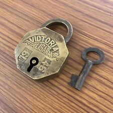 1940's BRASS PADLOCK OR LOCK WITH KEY OLD OR ANTIQUE, OCTAGONAL SHAPE, RAREST. picture