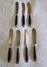 (7) Vintage Butter Knives Brass Wood Handle picture