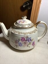 Vintage James Sadler Large  Tea Pot Made In England ~Flowers/22K Gold Trim~Lid picture