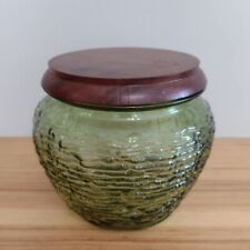 Vtg Mid Century 1960s National Pottery Green Glass Tobacco Humidor Jar W/ Lid picture