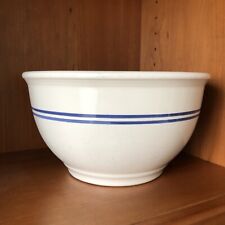 Vintage 1940s White 2 Blue Stripe Mixing Bowl Large 10-1/2” Country Cottagecore picture