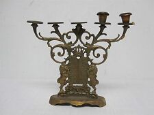 VINTAGE OPPENHEIM ISRAEL LARGE BRASS CANDLE HOLDER with GRIFFIN LIONS & TORAH picture