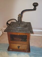 Antique Wood Hand Crank COFFEE MILL GRINDER Cast Imperial Arcade Mfg picture