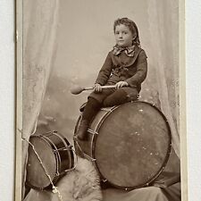 Antique Cabinet Card Photo Adorable Little Boy With Bass Drums Ferndale CA picture