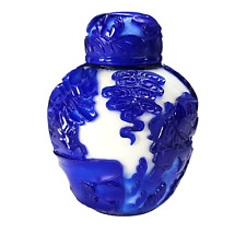 Vintage Chinese Blue & White Peking Glass Ginger Jar China Early 20th Century picture