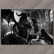 POSTCARD Demon Bed Beautiful Sexy Woman Horns Post Devil Strange Unusual Scary picture