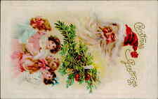 Postcard: Santa with Young Ladies Christmas Greetings c.1910 picture