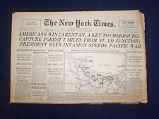 1944 JUNE 13 NEW YORK TIMES -AMERICANS WIN CARENTAN, A KEY TO CHERBOURG- NP 6566 picture