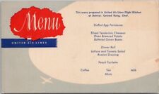 Vintage 1950s UNITED AIR LINES Breakfast Menu Postcard Denver / Chef Conrad Kung picture