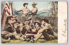 Postcard Spanish American War Soldier Cooking Rifle Flag Uniform Vintage 1906 picture