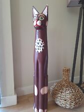 VTG MCM Hand Carved Painted Wood Folk Art Totem Cat Leopard Statue 40