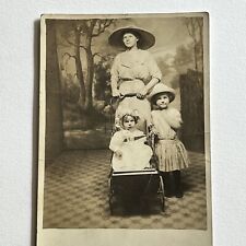 Antique RPPC Real Postcard Beautiful Young Woman With Children Tree Backdrop picture
