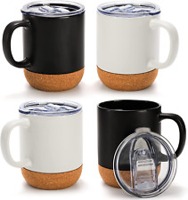 SOUJOY Set of 4 Cork Base Coffee Mug, 13oz Ceramic Mug with Black/White  picture