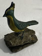 Vintage Metal Jay Bird Figure Hand Painted On Slate Stone Base 5.5” Tall Heavy picture