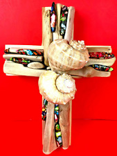 Artisan Seashell Driftwood Handmade Wall Cross Measures 9