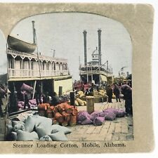 Mobile Alabama Steamer & Docks Stereoview c1905 Loading Cotton Sacks Card B2194 picture