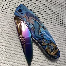 8.”Mermaid 3 D beauty vintage Rainbow EDC Pocket Knife luxury gift hunting picture