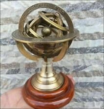 Astrolabe Antique Armillary Brass Desktop Globe Sphere Wooden Base Vintage Gift picture