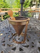 Primitive Vintage Cone Strainer Colander Sieve Stand with Wood Pestle  Farmhouse picture
