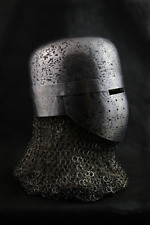 Hammered 16 Gauge Steel Medieval Blackened Great Knight Crusader Helmet W Chain picture