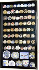 90 Challenge Coin Display Case Adjustable Black Military Cabinet Wood Shadow Box picture