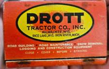 Vintage DROTT Tractor Co Matchbook Road Building Maintenance Construction picture