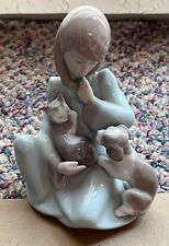 Lladro Figurine #5640 Cat Nap, Girl Holding Sleeping Cat with Dog, with box picture