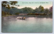 Swan Lake Long Hill Suburb Bridgeport Conn. CT Hand Colored 1908 Canoe Postcard picture