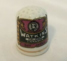 Vintage WATKINS Pure Ground Cinnamon Porcelain Advertising Sewing Thimble  picture
