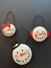 Lot of 3 Whimsical Christmas Tree Ornament Ceramic Snowman Face Head 3” to 4.5” picture
