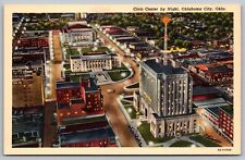 Civic Center Night Birds Eye View Oklahoma City OK Linen Vintage UNP Postcard picture