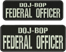 DOJ-BOP F OFFICER EMBROIDERY PATCH 4X11 AND 10X3 HOOK ON BACK BLK/Silver picture