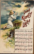 Young Girl Praying Lead Kindly Light Hymnal Song Antique Postcard 1908 picture