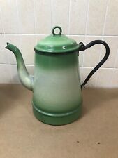 EXTREMELY RARE GREEN FADE NM COFFEE/TEAPOT  GRANITEWARE  ENAMELWARE ANTIQUE picture