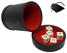 FLASH DEAL Spanish Poker Dice Ivory Tone + PU Leather Red Felt Lined Cup w/Lid picture