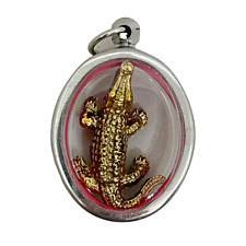Fortune Crocodile Alligator Buddha Yantra Brass Amulet Pendant Stainless Case picture
