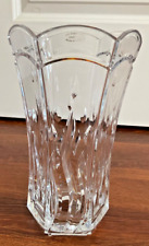 Vintage open bottom 10” Vase 24% full lead Crystal made USA footed candle flames picture