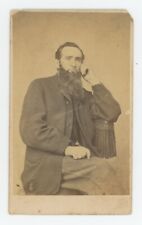 Antique CDV Circa 1860s Stoic Man With Long Beard Reclining Pose Pittsburgh, PA picture